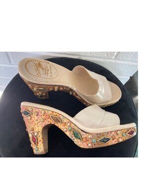 VTG 70s De'Hafre of Miami Jeweled Platforms - Handmade Boutique Heels - Size 6M